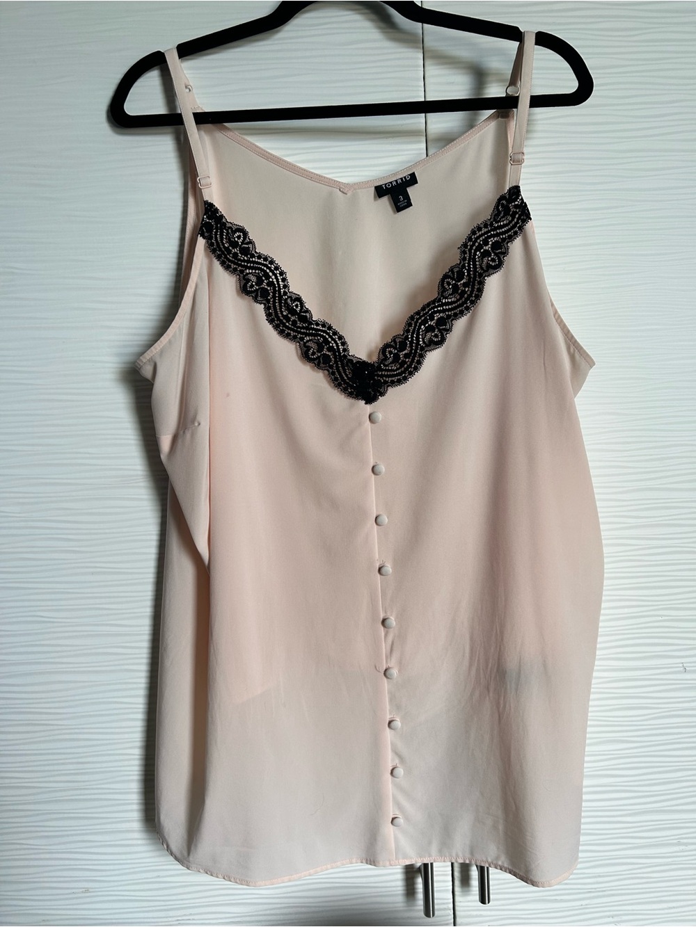 torrid Blush Pink Cami with Black Lace Trim